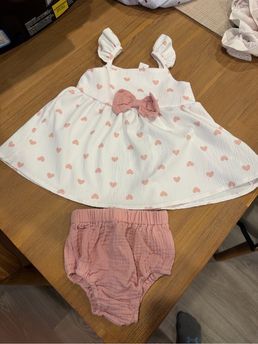 SHEIN White Sundress with Pink Hearts and Pink Bloomer